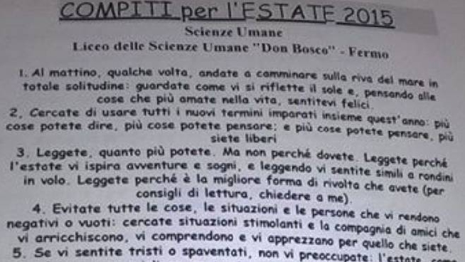 I Compiti Per L Estate In Un Liceo Di Fermo Sognate Ballate E Non Arrendetevi Mai Cronaca