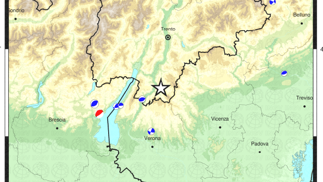 Scossa di terremoto in provincia di Trento, la mappa Ingv (Twitter)