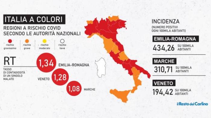 Zona Rossa E Arancione Oggi I Nuovi Colori Delle Regioni Cronaca Ilrestodelcarlino It Cartina Zone Rosse Italia Oggi