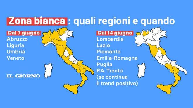 Zona Bianca Per Altre 4 Regioni Da Oggi 7 Giugno La Data Della Lombardia Cronaca Ilgiorno It Cartina Italia E Colori