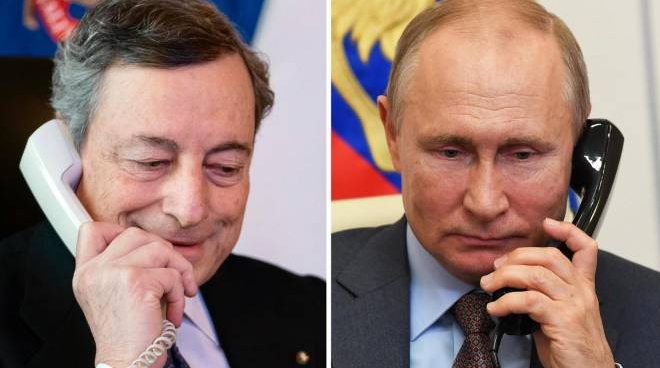 Mario Draghi e Vladimir Putin (Ansa)