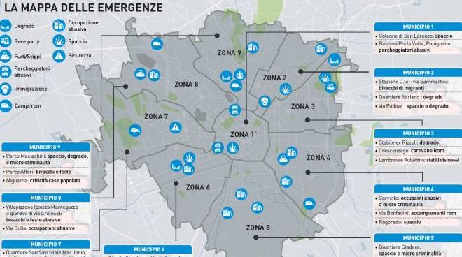 Sicurezza Spazi Occupati E Criminalita La Mappa Delle Emergenze Cronaca Ilgiorno It Cartina Delle Zone Di Milano