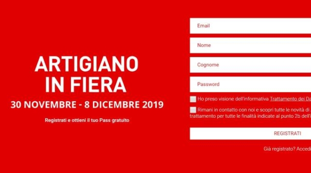La schermata di registrazione per chiedere il pass (da artigianoinfiera.it) La schermata di registrazione per chiedere il pass (da artigianoinfiera.it)