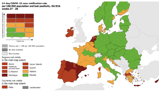 La mappa aggiornata dell'Ecdc La mappa aggiornata dell'Ecdc