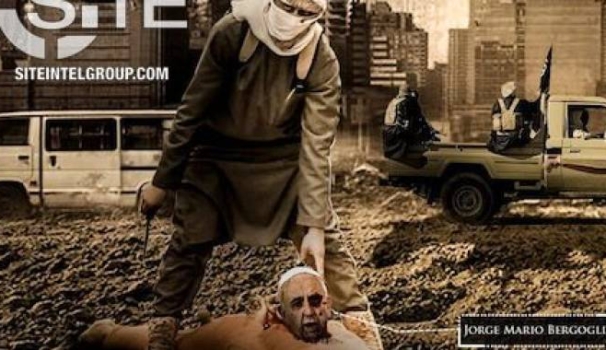 L'immagine del Papa decapitato da un jihadista (da Site)
