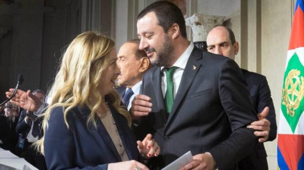 GIORGIA MELONI, MATTEO SALVINI E SILVIO BERLUSCONI (Imagoeconomica)