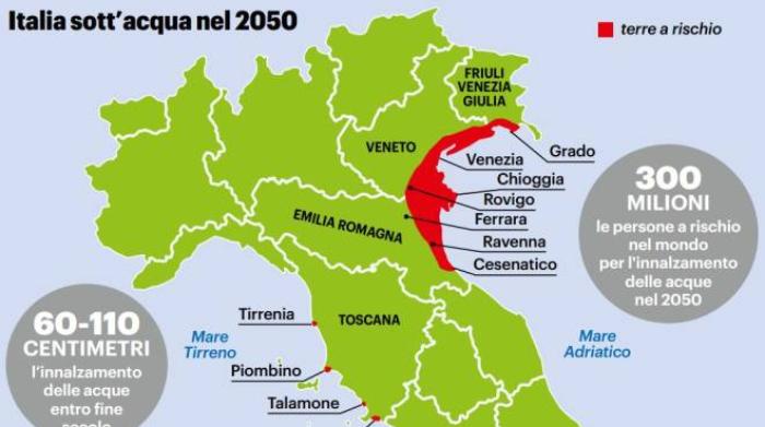 Clima Italia Sott Acqua Nel 2050 La Mappa Delle Coste A Rischio Cronaca Quotidiano Net Cartina Italia Zone Mare